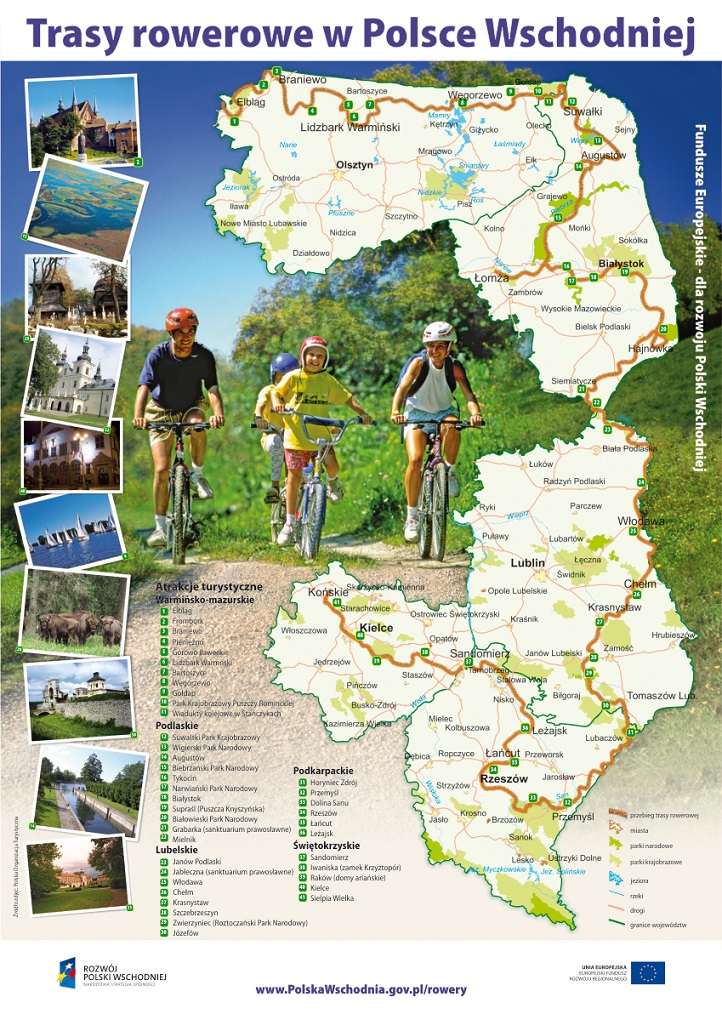 Mapa: Trasy rowerowe w Polsce Wschodniej